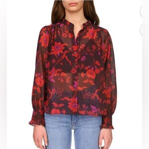 Sanctuary Floral Print Sheer Button Down Blouse size XS